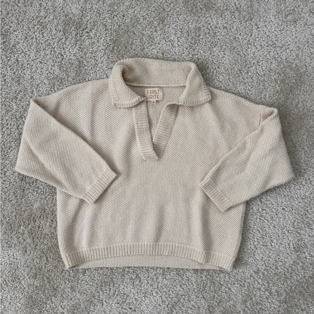 First Rite Cream Knit Collared Sweater